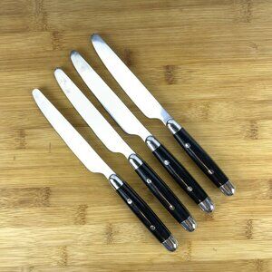 ZXS Dinner Knives With Black Handles Set Of 4 Stainless Steel Flatware
